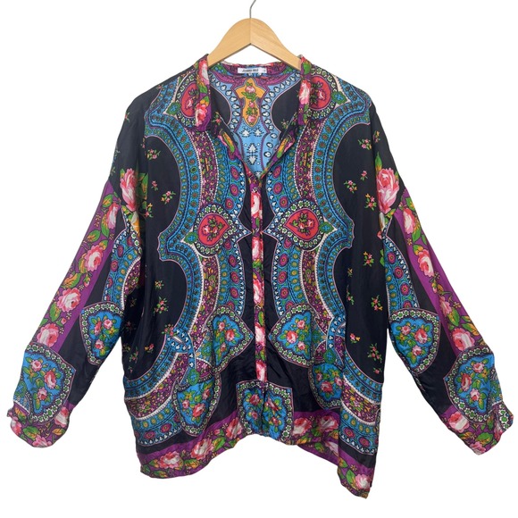 Johnny Was Womens Shirt Large Seline Floral Paisley 100% Silk Button Up Blouse - Picture 2 of 11